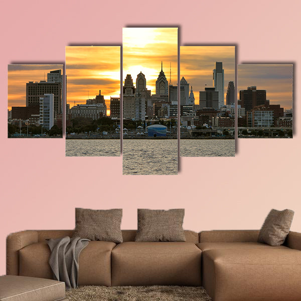 Downtown Center City Philadelphia scenic skyline multi panel canvas wall art