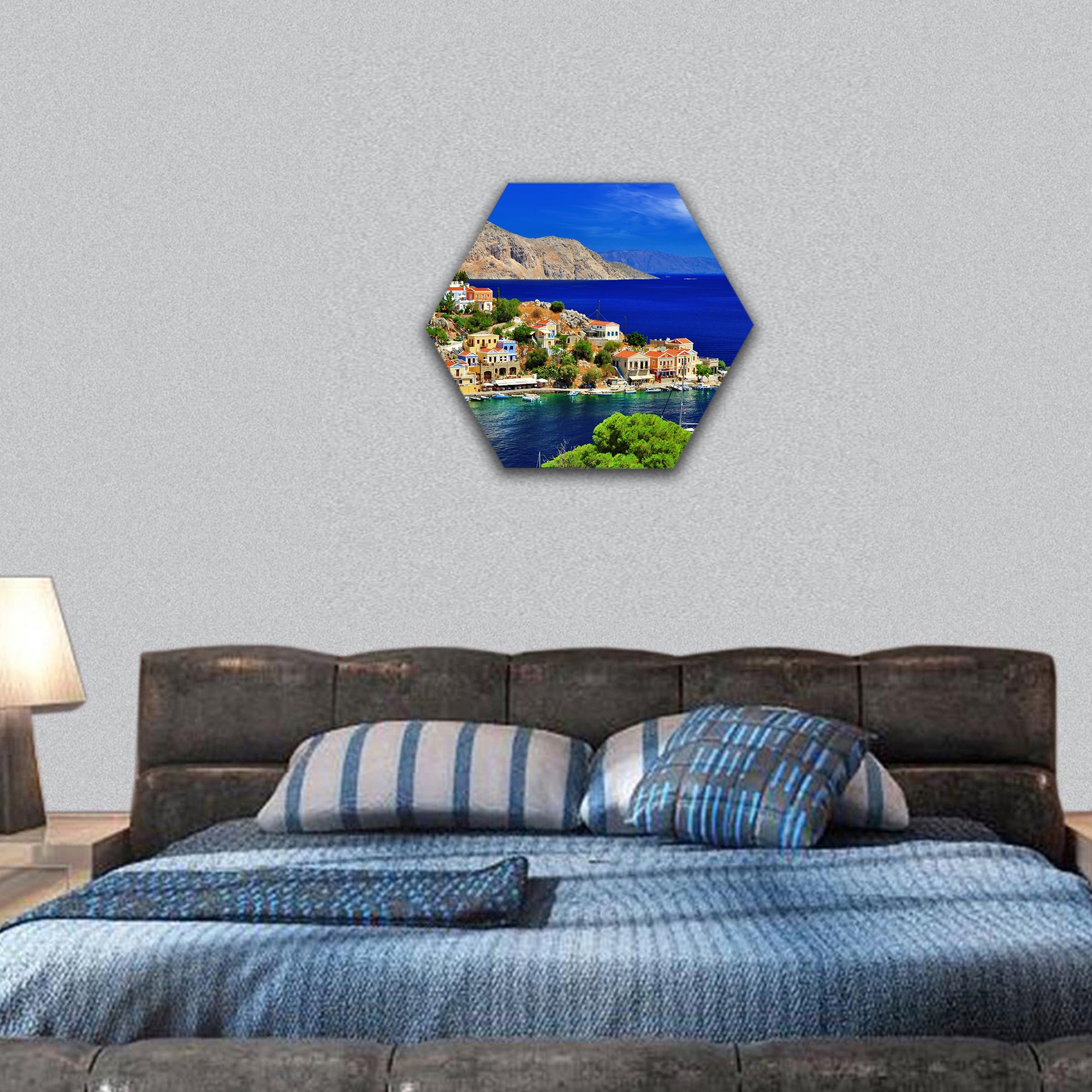 Pictorial Greece, Symi island, Dodecanese hexagonal canvas wall art