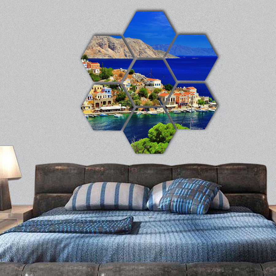 Pictorial Greece, Symi island, Dodecanese hexagonal canvas wall art