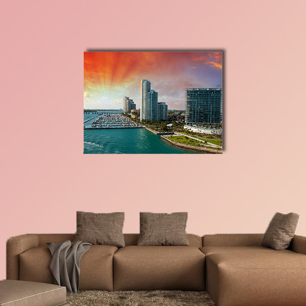 Wonderful sunset above the city of Miami, Florida multi panel canvas wall art