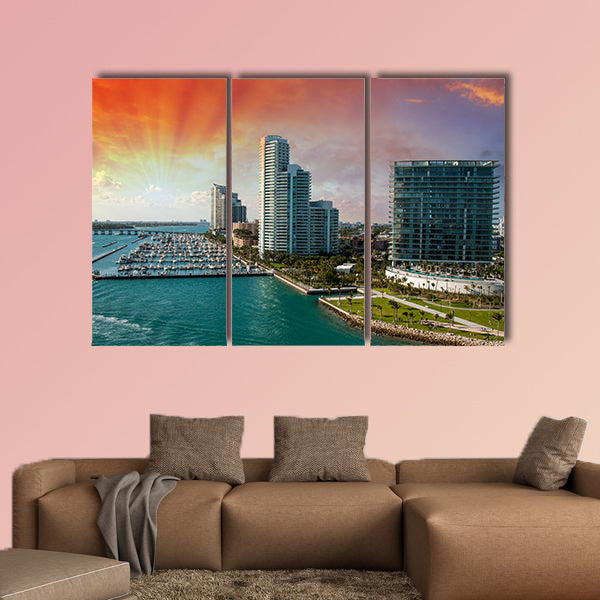 Wonderful sunset above the city of Miami, Florida multi panel canvas wall art