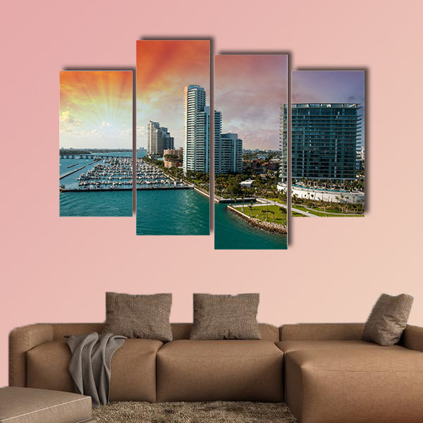 Wonderful sunset above the city of Miami, Florida multi panel canvas wall art