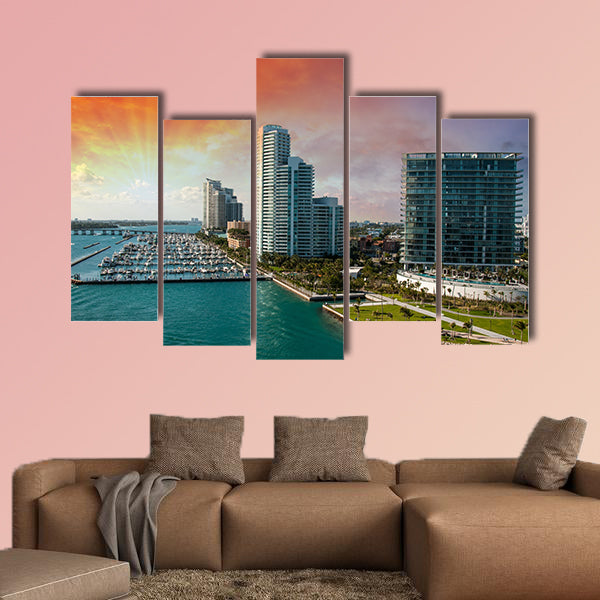 Wonderful sunset above the city of Miami, Florida multi panel canvas wall art