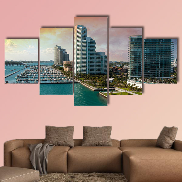Wonderful sunset above the city of Miami, Florida multi panel canvas wall art