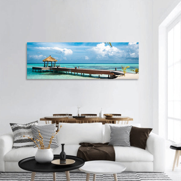 Maldivian house on a tropical island, travel background panoramic canvas wall art