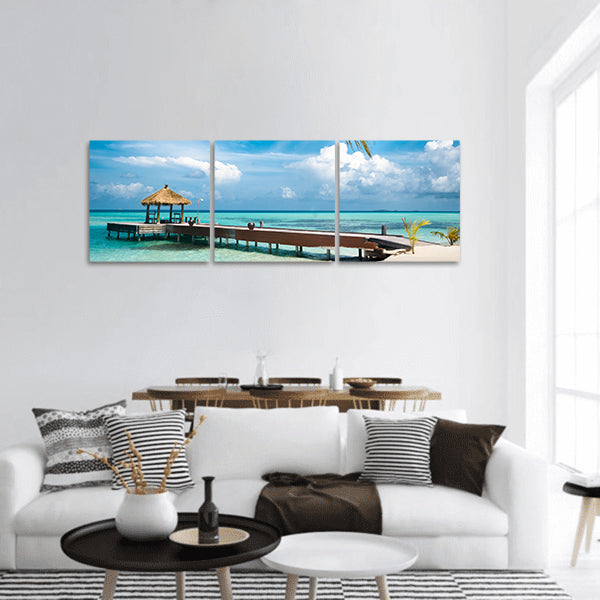 Maldivian house on a tropical island, travel background panoramic canvas wall art