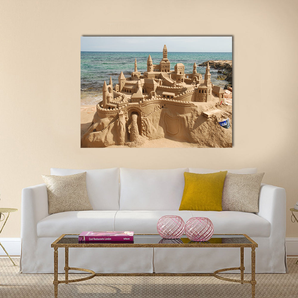 Amazing sandcastle on a mediterranean beach Multi Panel Canvas Wall Art