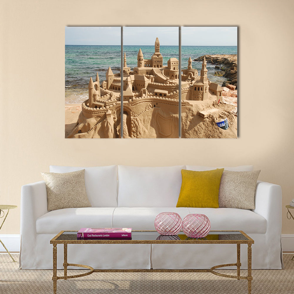Amazing sandcastle on a mediterranean beach Multi Panel Canvas Wall Art