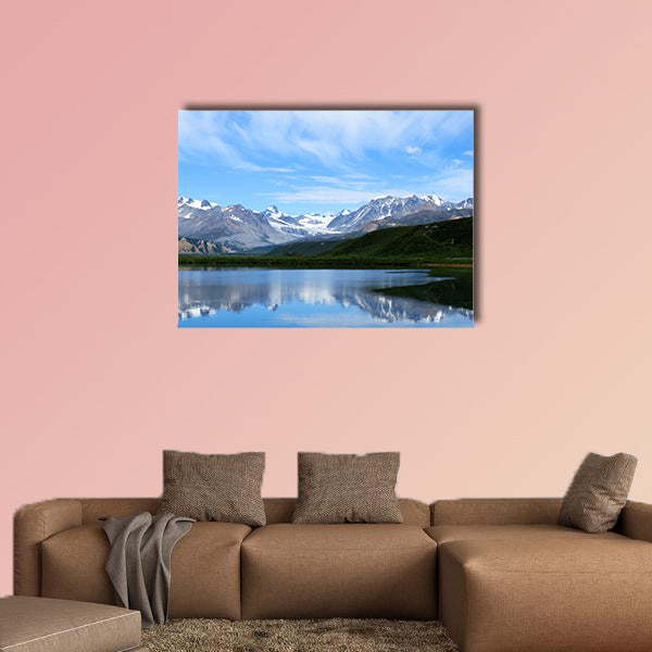 Mountain lake blue sky at Alaska multi panel canvas wall art