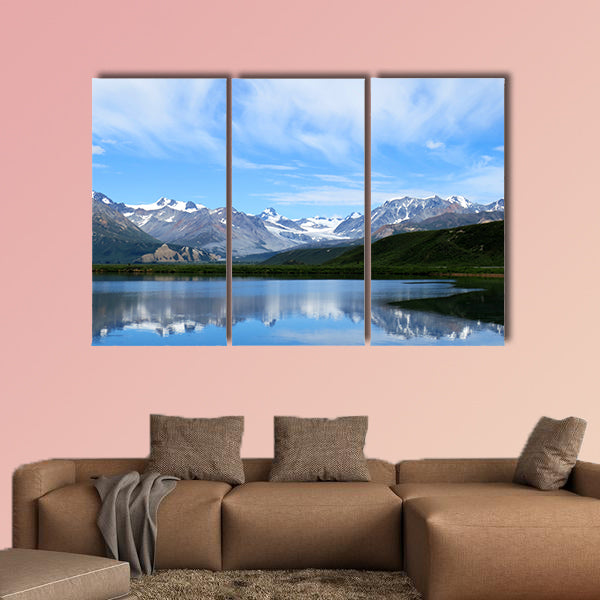 Mountain lake blue sky at Alaska multi panel canvas wall art