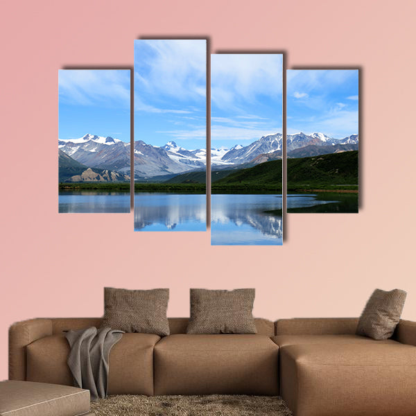 Mountain lake blue sky at Alaska multi panel canvas wall art