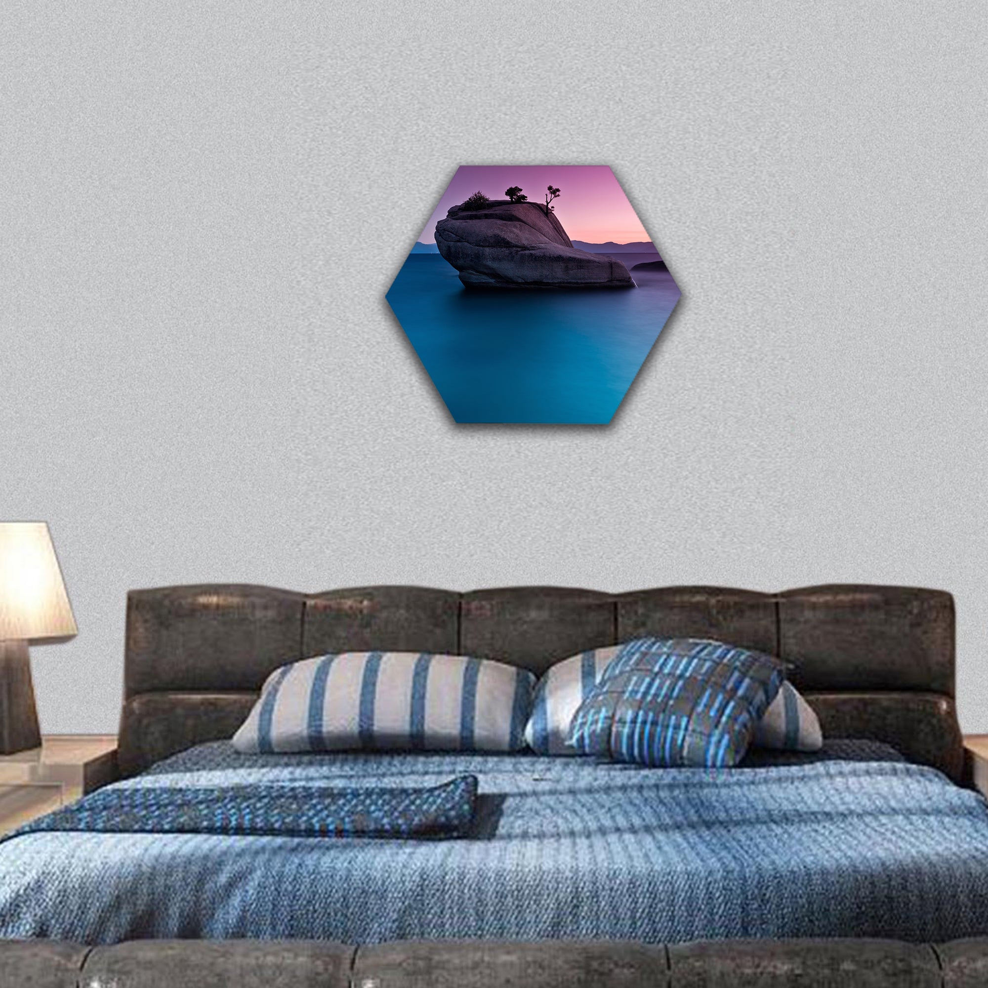 Bonsai Rock, Lake Tahoe hexagonal canvas wall art