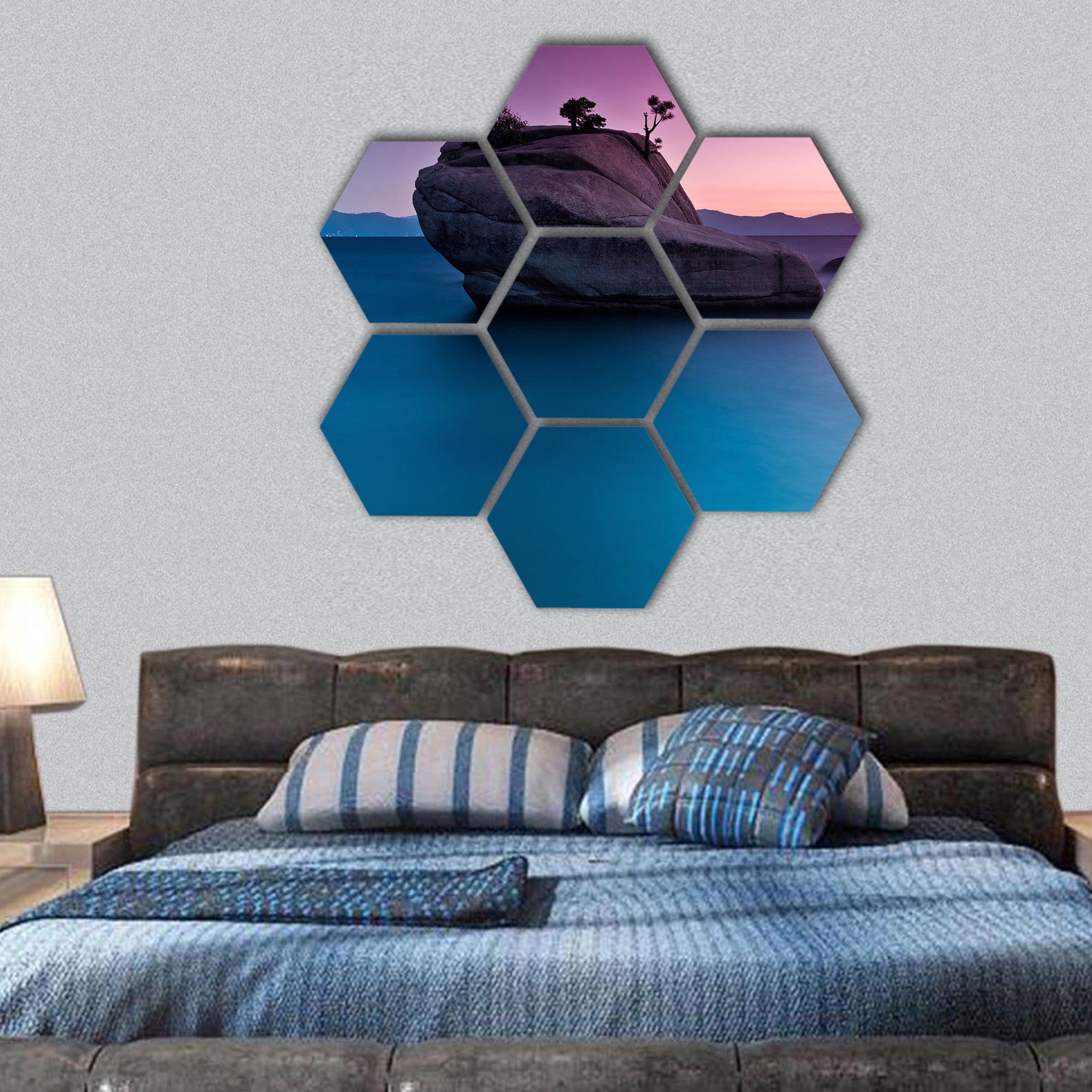 Bonsai Rock, Lake Tahoe hexagonal canvas wall art
