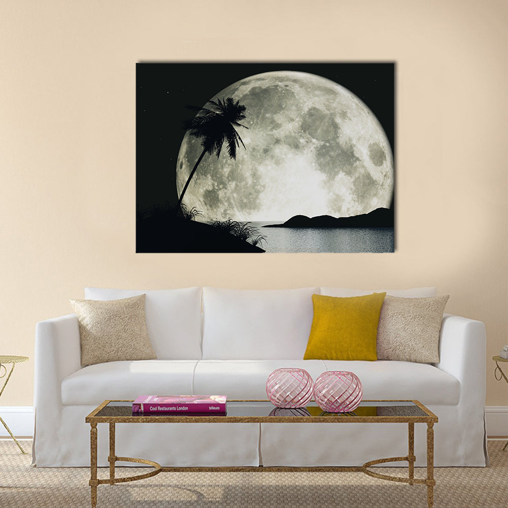 3d moon island with palm Multi Panel Canvas Wall Art