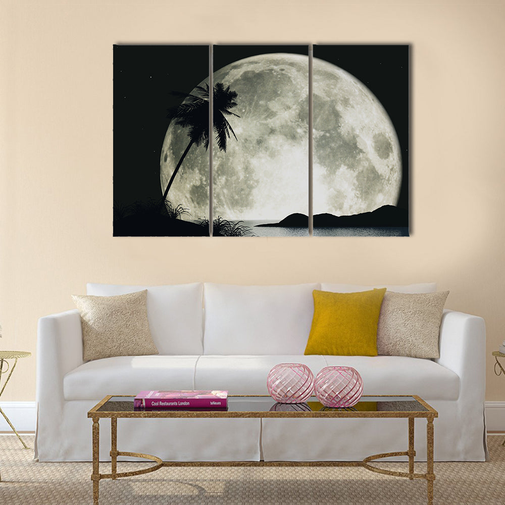3d moon island with palm Multi Panel Canvas Wall Art