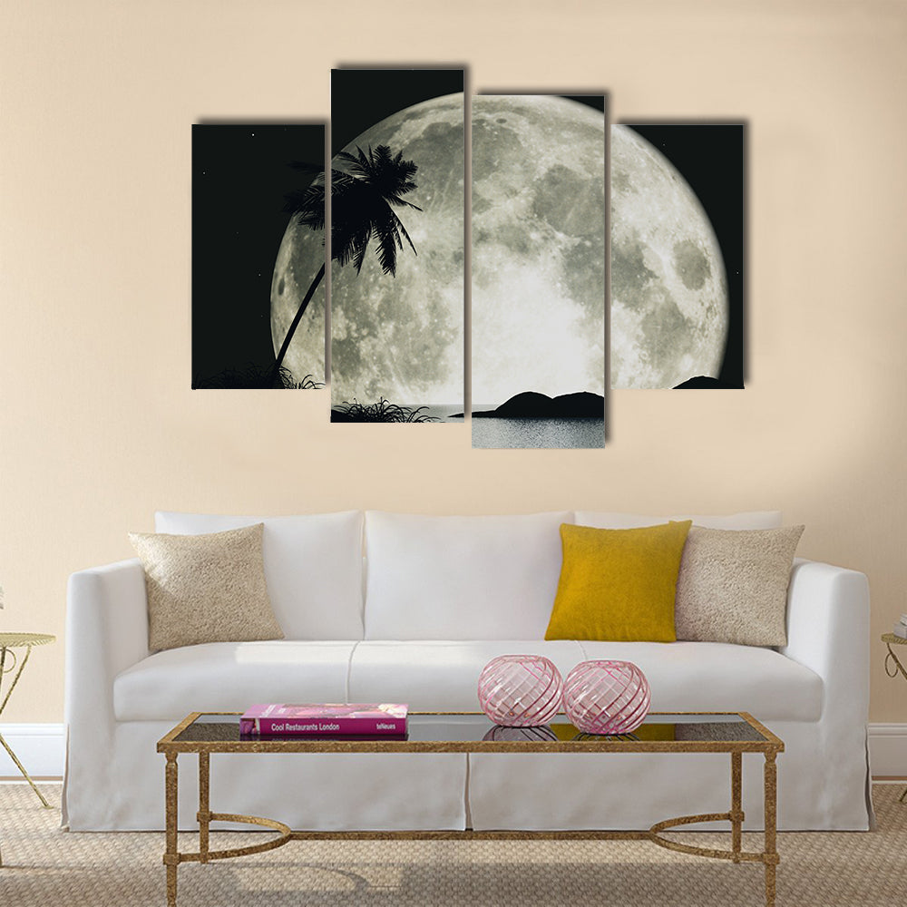3d moon island with palm Multi Panel Canvas Wall Art