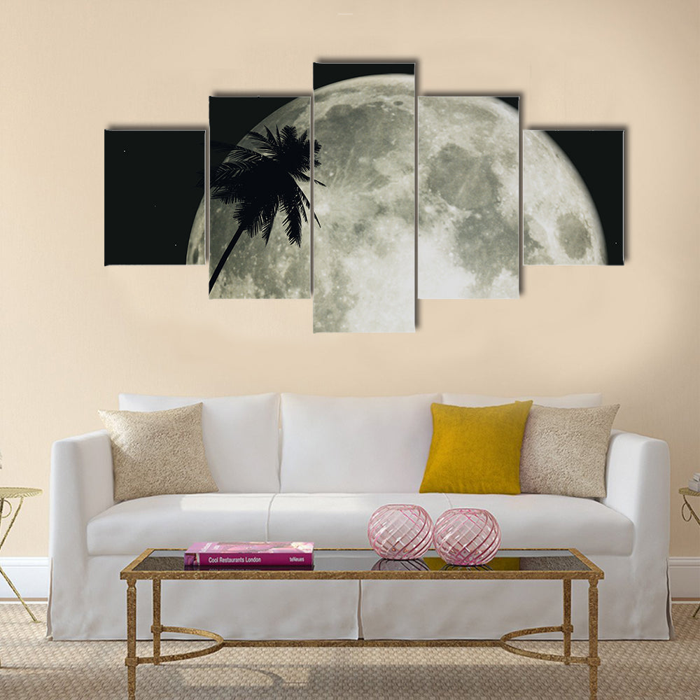 3d moon island with palm Multi Panel Canvas Wall Art