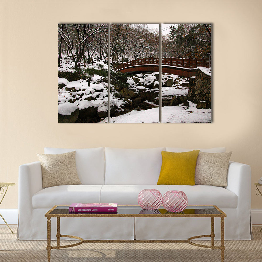 Bridge in Korea in Winter Multi Panel Canvas Wall Art