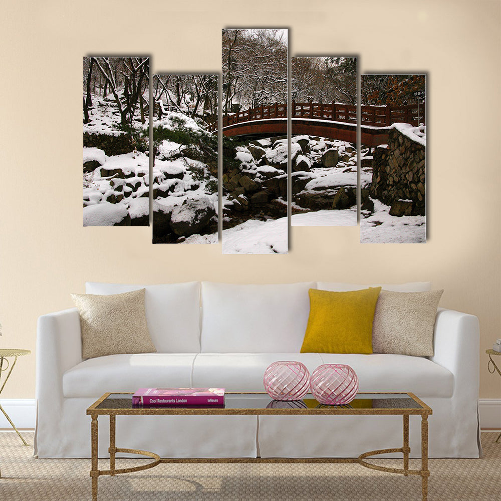 Bridge in Korea in Winter Multi Panel Canvas Wall Art