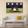 Baseball Glove With Baseball And Bat Lying On Green Grass Multi panel canvas wall art