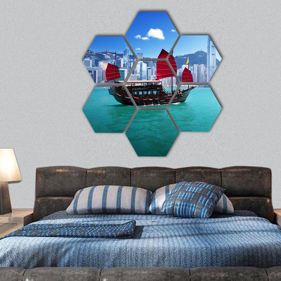 Hong Kong harbour hexagonal canvas wall art
