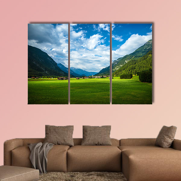Little village in the mountains, travel to Austria, summer holiday in Europe Multi panel canvas wall art