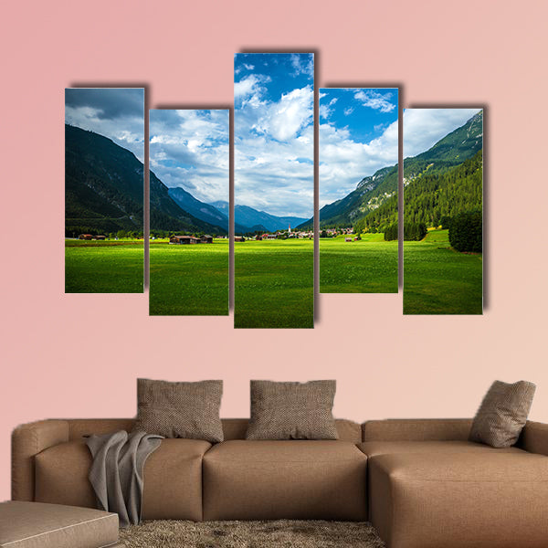 Little village in the mountains, travel to Austria, summer holiday in Europe Multi panel canvas wall art