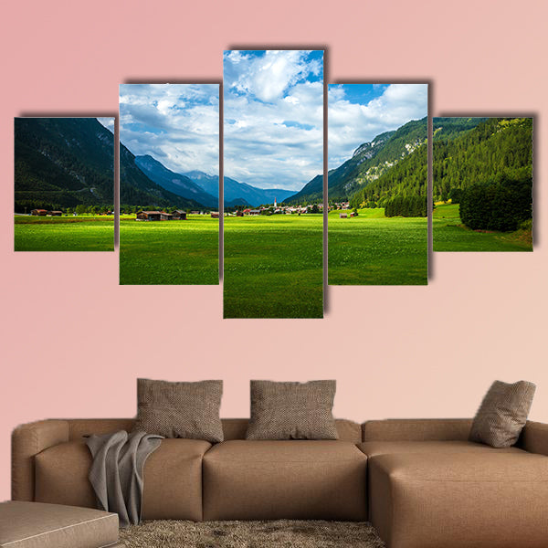 Little village in the mountains, travel to Austria, summer holiday in Europe Multi panel canvas wall art