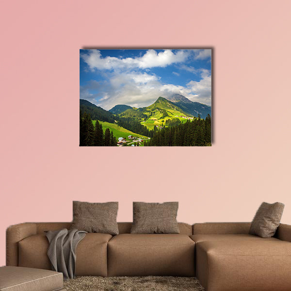 Little village in the mountains, Alps, Europe Multi panel canvas wall art