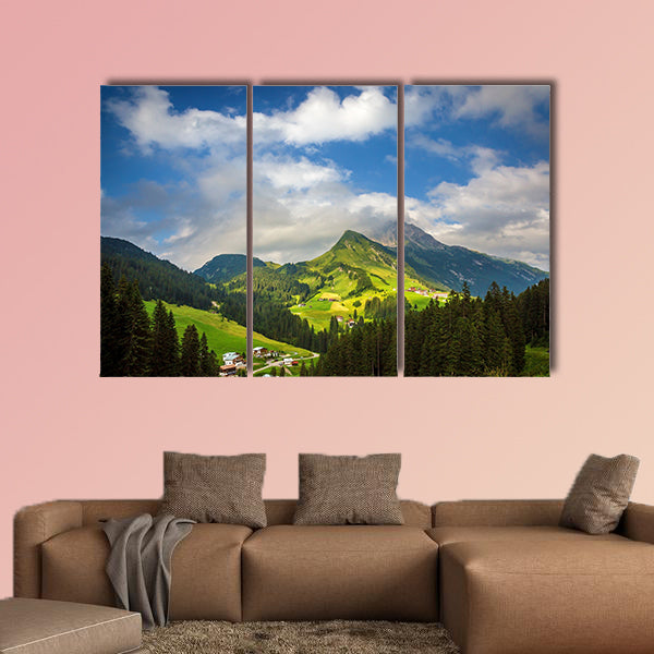 Little village in the mountains, Alps, Europe Multi panel canvas wall art