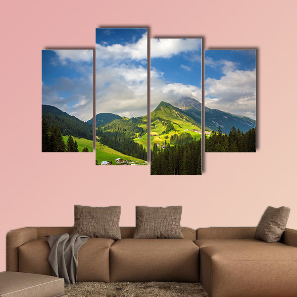 Little village in the mountains, Alps, Europe Multi panel canvas wall art