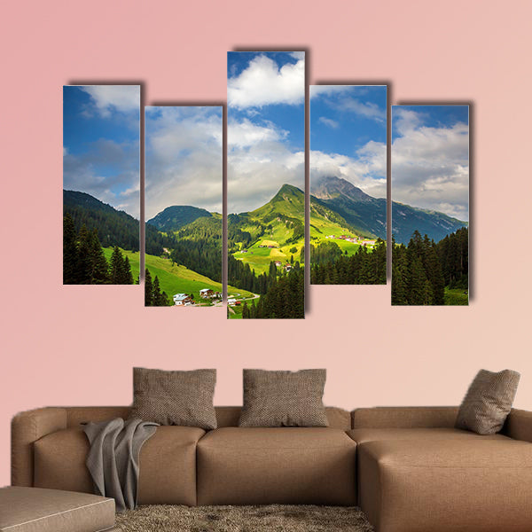 Little village in the mountains, Alps, Europe Multi panel canvas wall art