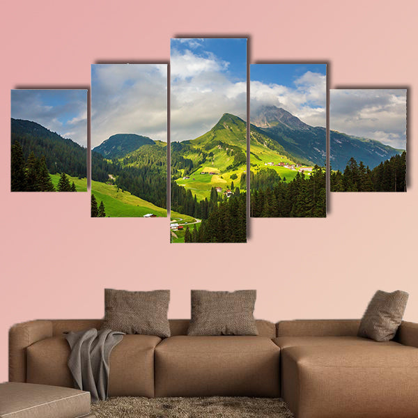 Little village in the mountains, Alps, Europe Multi panel canvas wall art