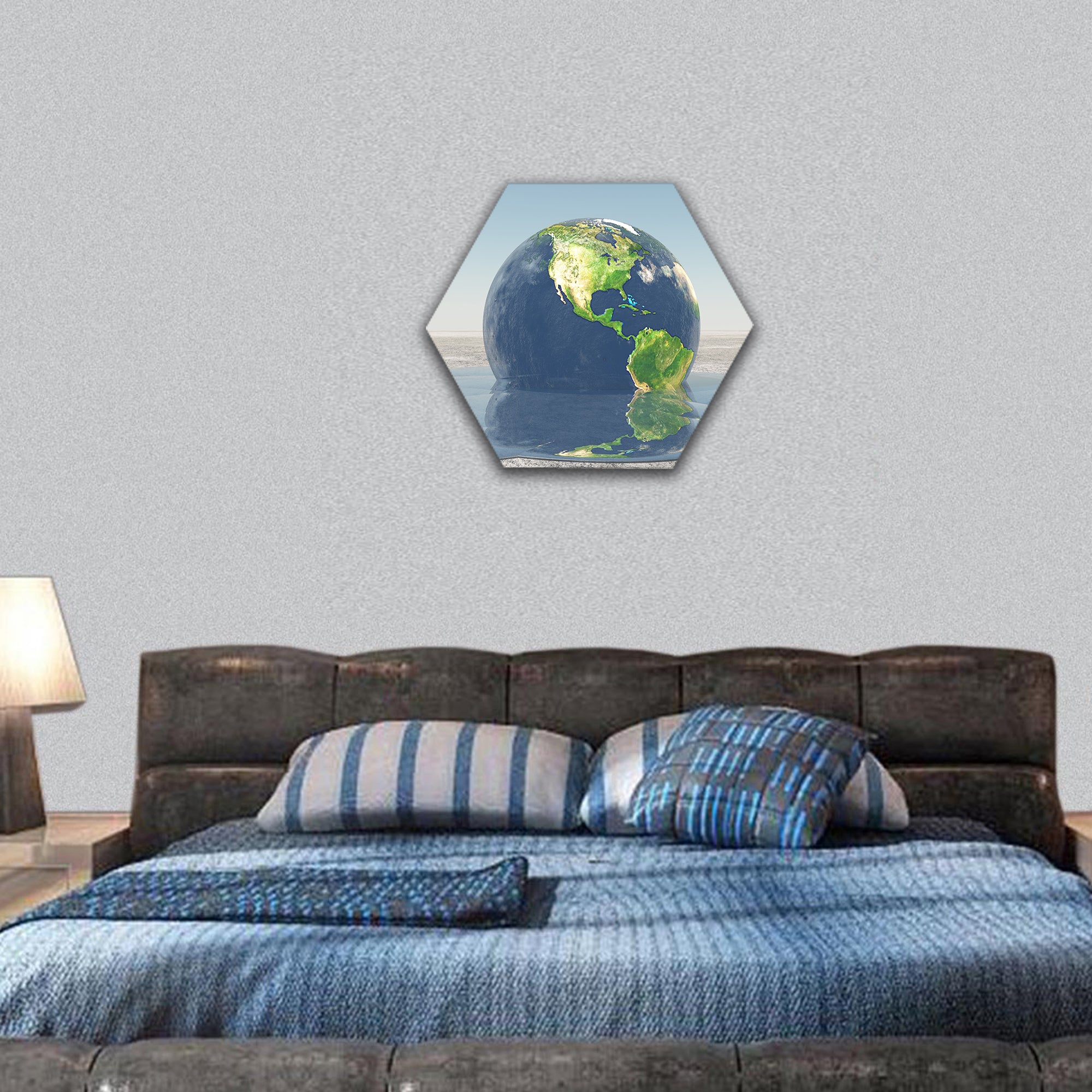 Earth melting into water hexagonal canvas wall art