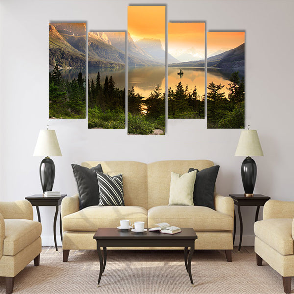 Wild Goose Island on Saint Mary Lake Multi panel canvas wall art