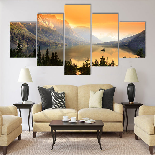 Wild Goose Island on Saint Mary Lake Multi panel canvas wall art