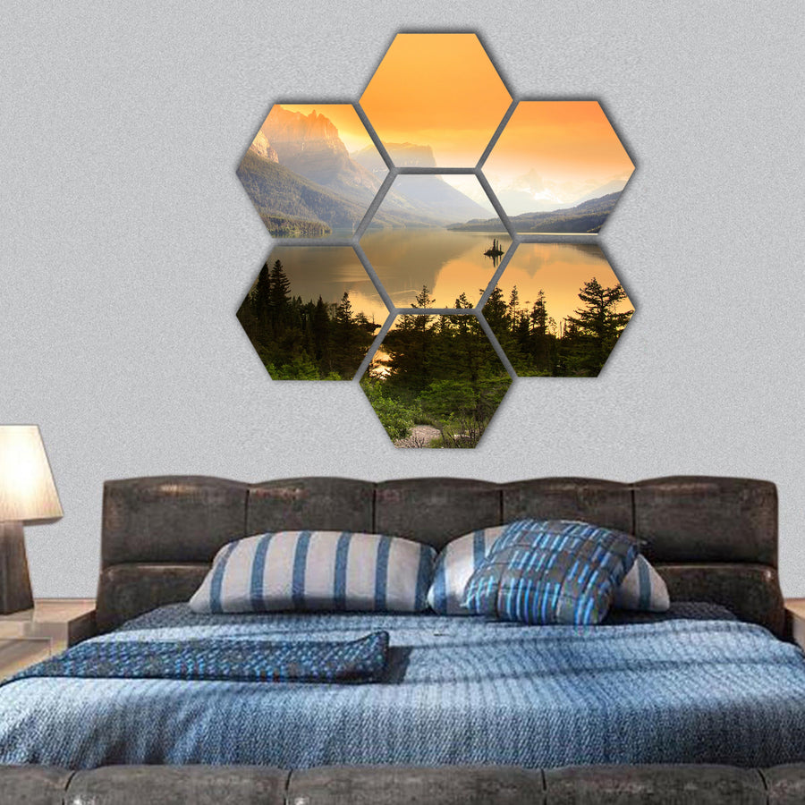 Wild Goose Island on Saint Mary Lake in Glacier Montana hexagonal canvas wall art