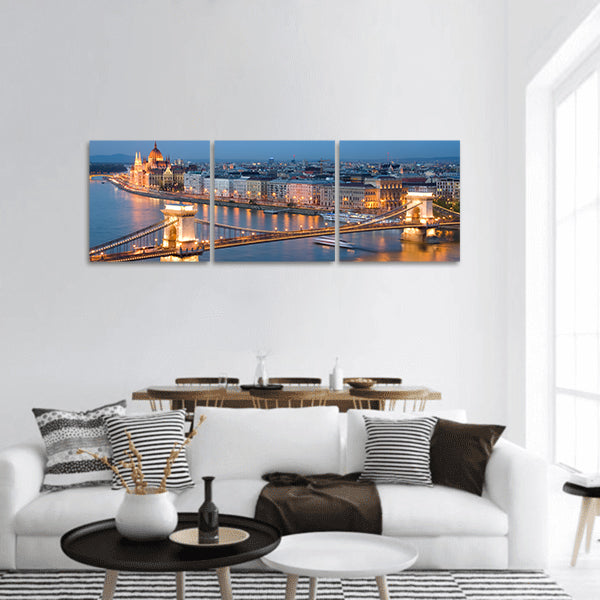Budapest, Chain Bridge on the Danube river and city of Pest panoramic canvas wall art