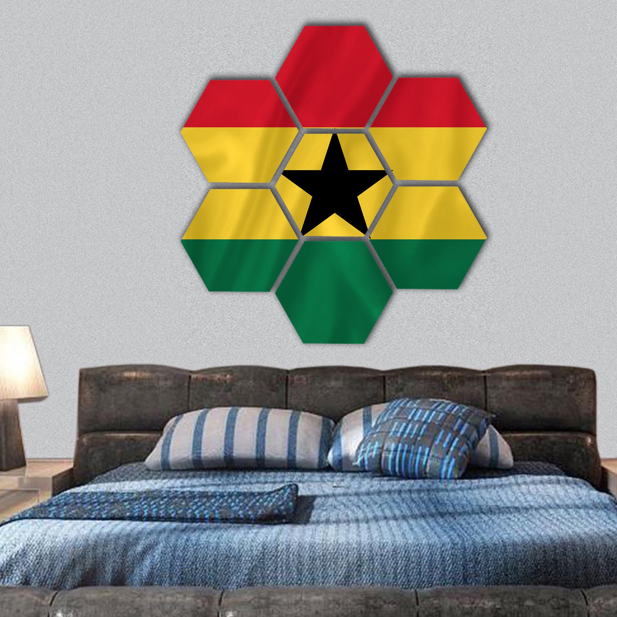 Ghana waving flag hexagonal canvas wall art