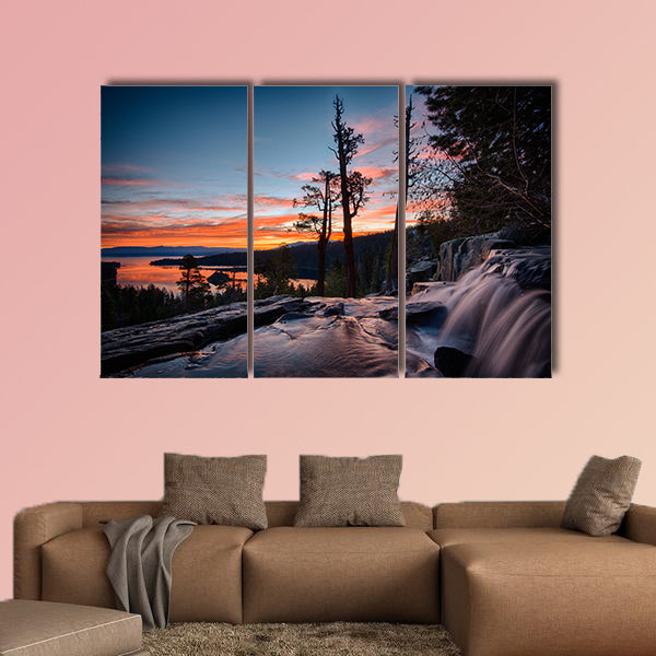 Water falling into a lake, Lake Tahoe, Sierra Nevada, California, canvas wall art