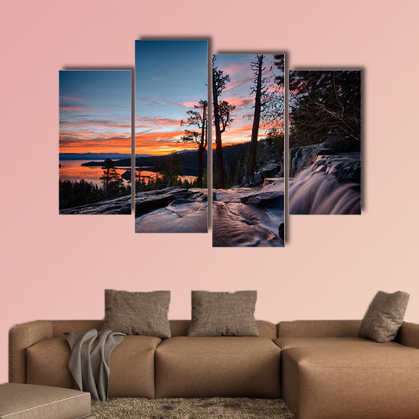 Water falling into a lake, Lake Tahoe, Sierra Nevada, California, canvas wall art