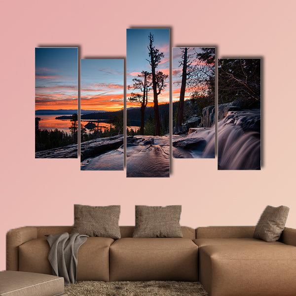 Water falling into a lake, Lake Tahoe, Sierra Nevada, California, canvas wall art