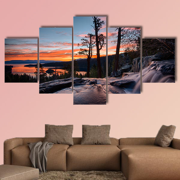 Water falling into a lake, Lake Tahoe, Sierra Nevada, California, canvas wall art