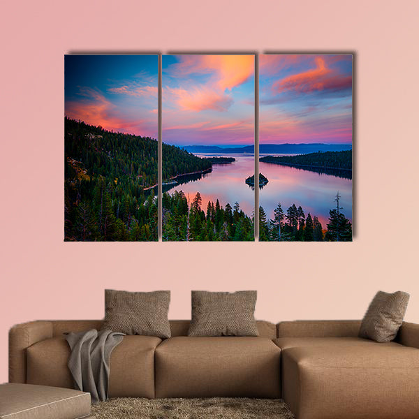 High angle view of a lake, Lake Tahoe, Sierra Nevada, California, USA multi panel canvas wall art