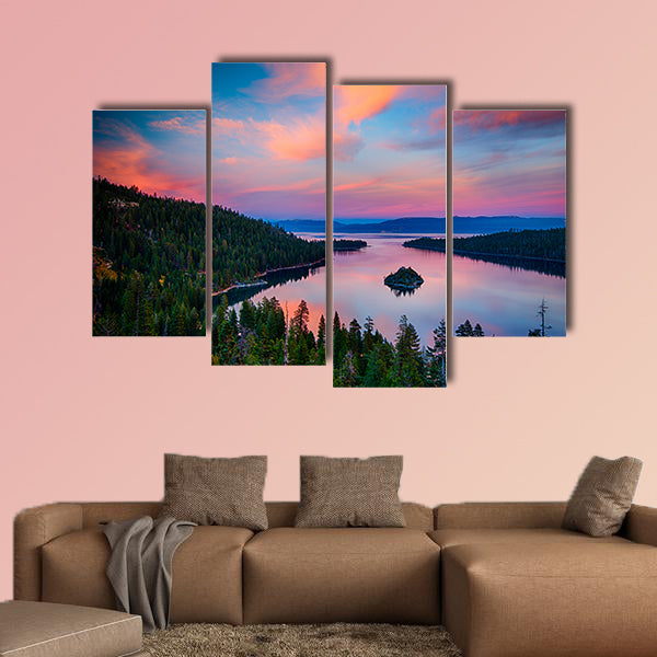 High angle view of a lake, Lake Tahoe, Sierra Nevada, California, USA multi panel canvas wall art