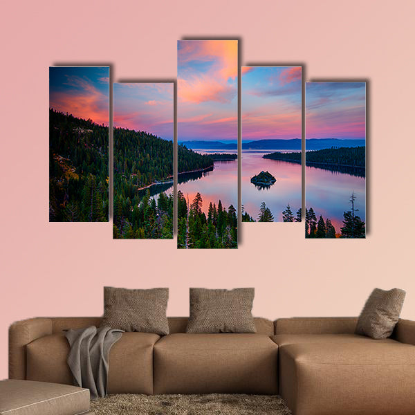 High angle view of a lake, Lake Tahoe, Sierra Nevada, California, USA multi panel canvas wall art