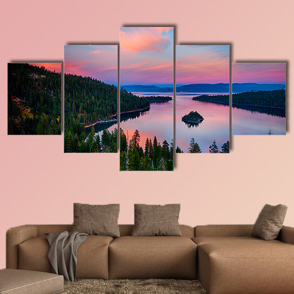 High angle view of a lake, Lake Tahoe, Sierra Nevada, California, USA multi panel canvas wall art