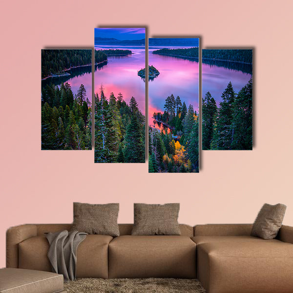 High angle view of a lake, Lake Tahoe, Sierra Nevada, California, USA multi panel canvas wall art