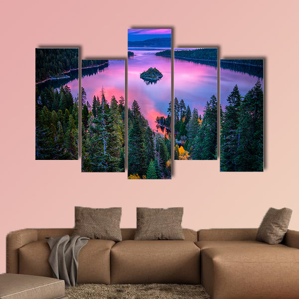 High angle view of a lake, Lake Tahoe, Sierra Nevada, California, USA multi panel canvas wall art