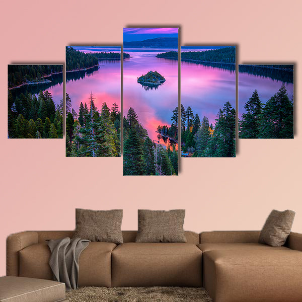 High angle view of a lake, Lake Tahoe, Sierra Nevada, California, USA multi panel canvas wall art